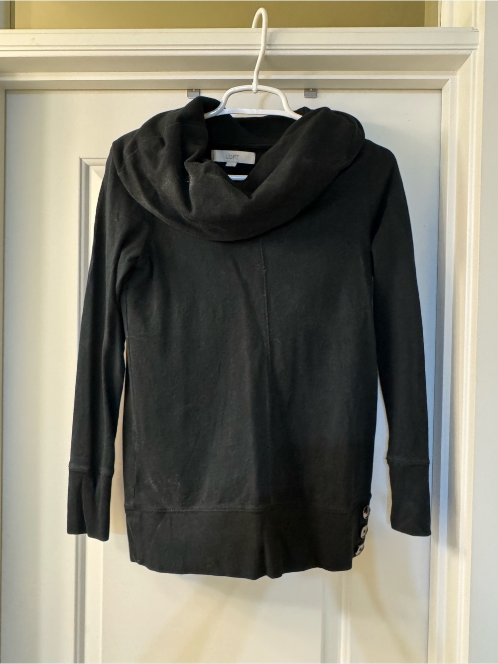 LOFT Black Cowl Neck Sweatshirt with Side Buttons
